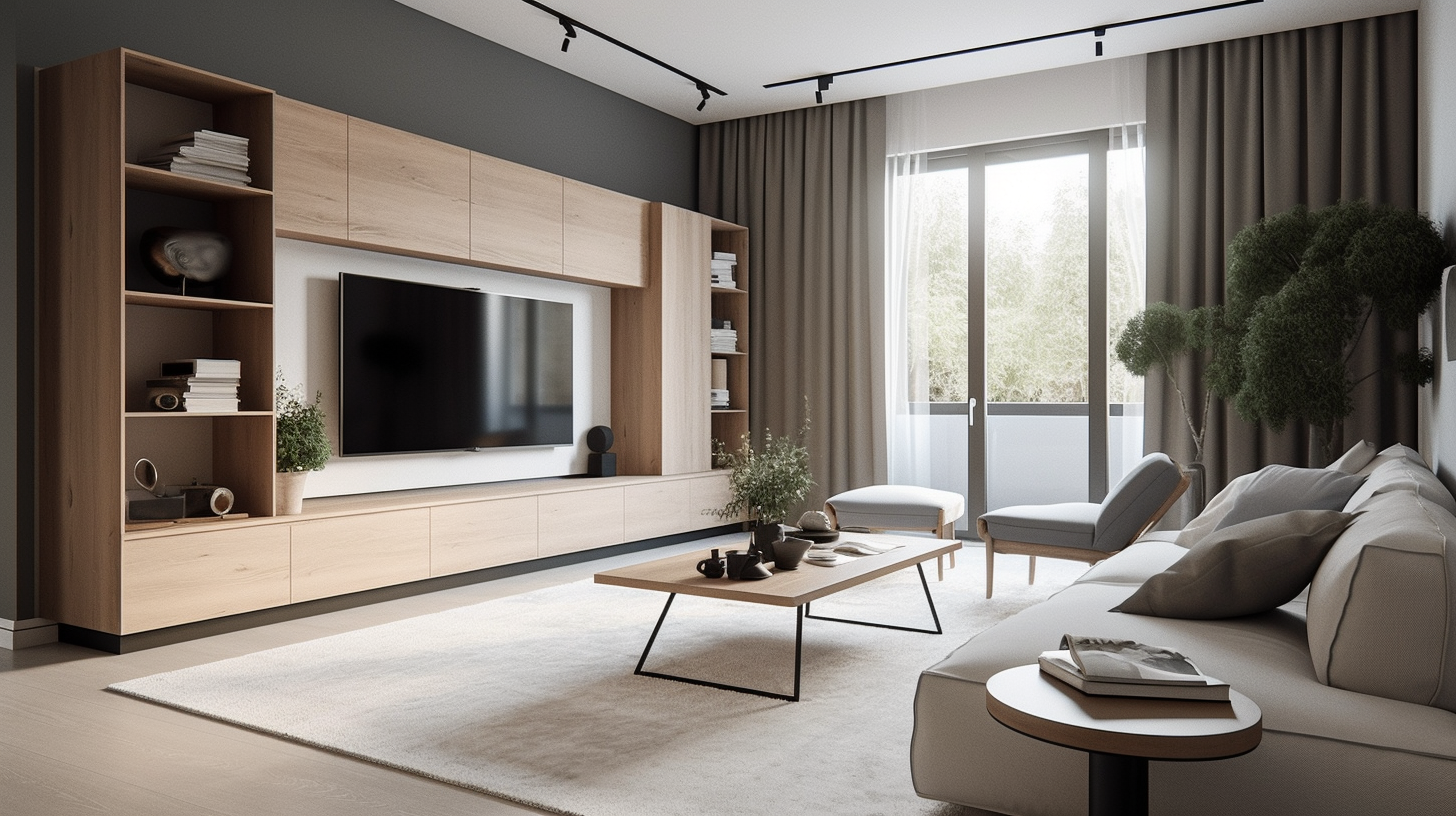 大坪數客廳電視牆與沙發配置,動線留白示意