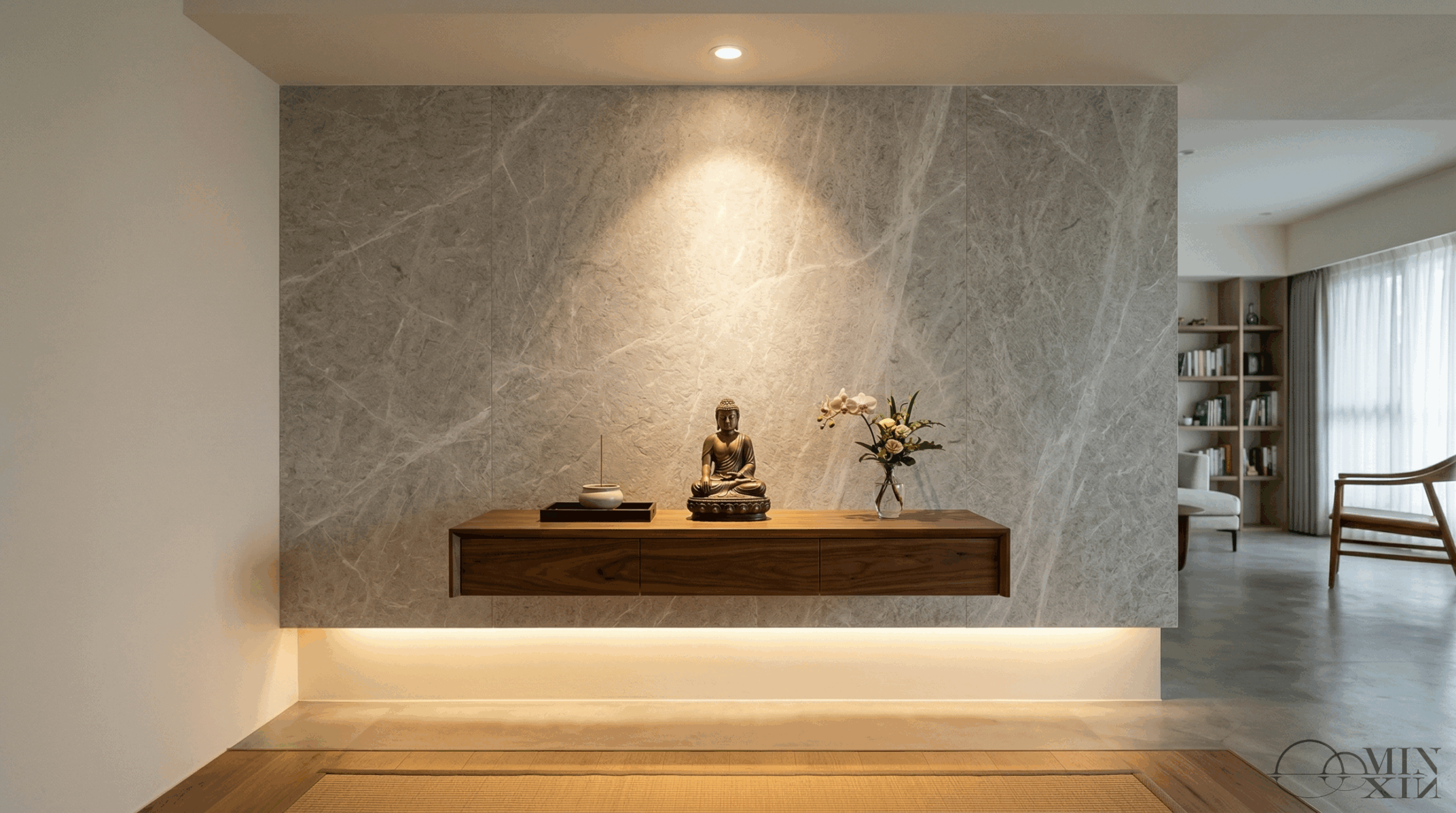 石材薄片背牆搭配嵌燈