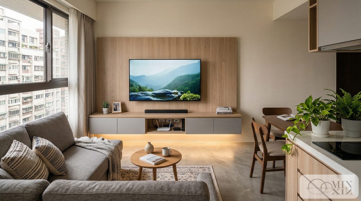 電視牆需兼具設備櫃等功能性